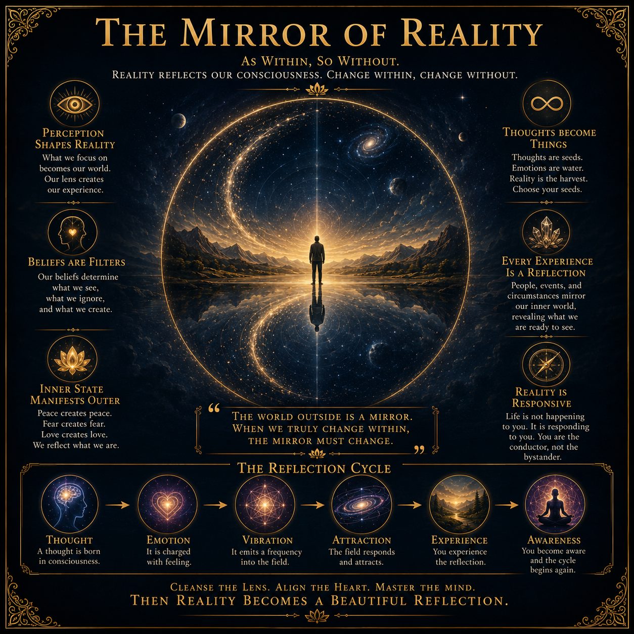 The Mirror of Reality. As within, so without: reality answering the state we hold.