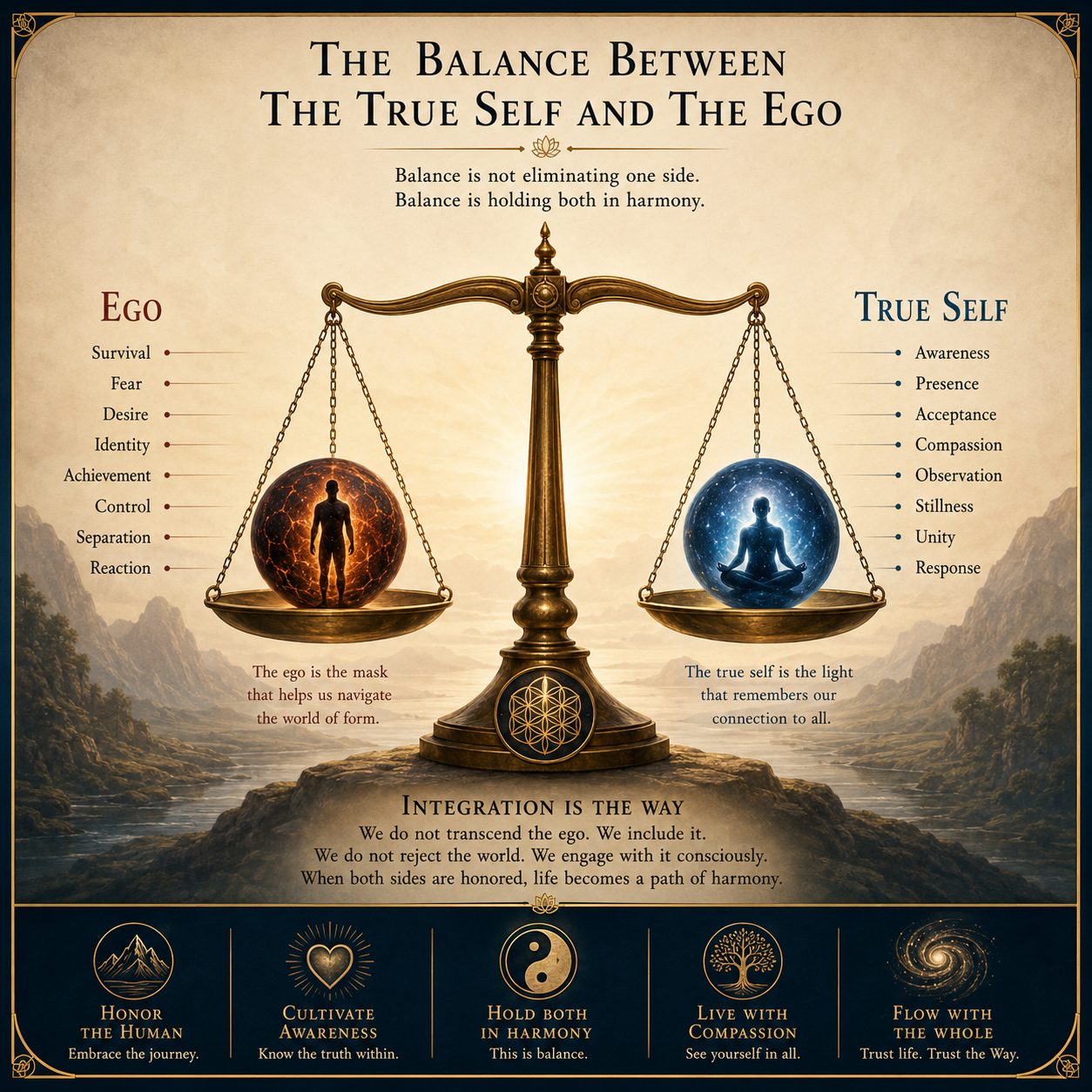 The True Self and the Ego. Integration is the way; neither pan of the scale is the enemy.