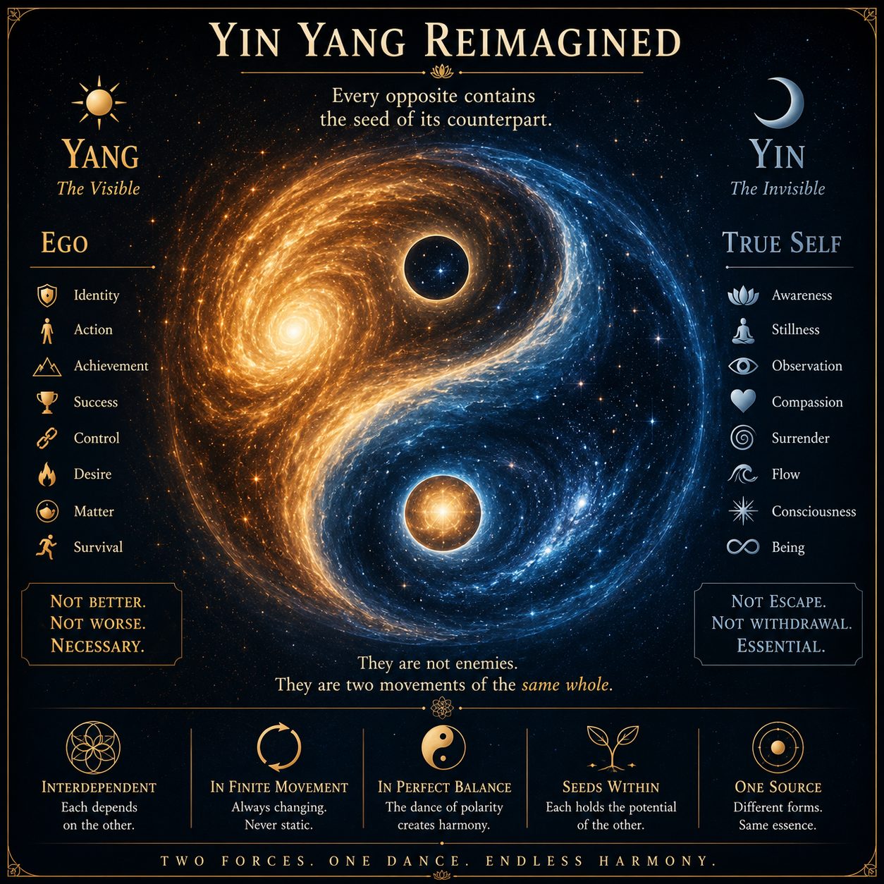 Yin Yang Reimagined. Every opposite carries the seed of its counterpart.